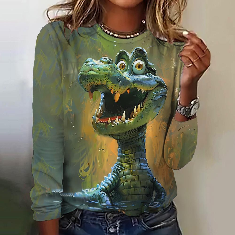 Женская футболка с рисунком милого щенка из мультфильма, ультратонкая, дышащая, с круглым вырезом и длинными рукавами, повседневный домашний свитер