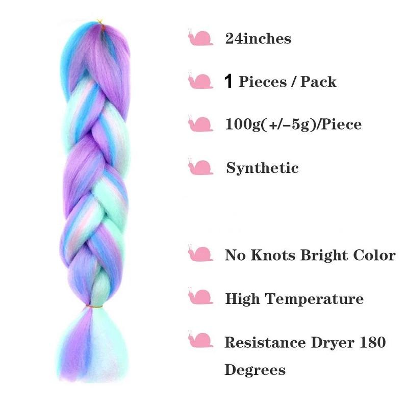 24Inch Synthetic Long Braid Hair Extension Jumbo Hair Ombre Multiple Rainbow Color Mixing Crochet Hair for Women