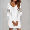 Autumn Women's V-Neck Long Sleeve Printed Lace Splicing Dresses