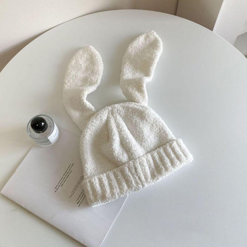 Knitted Rabbit Ear Hats Solid Color Plush Skull Cap Lovely Women Beanie Hat Girl