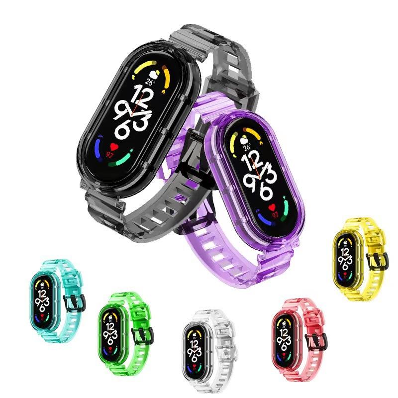 Прозрачный чехол из ТПУ + ремешок для Xiaomi Mi Band 10 9 8 Мягкий спортивный влагоотводящий ремешок Аксессуары для смарт-браслета Xiaomi 9 8 10