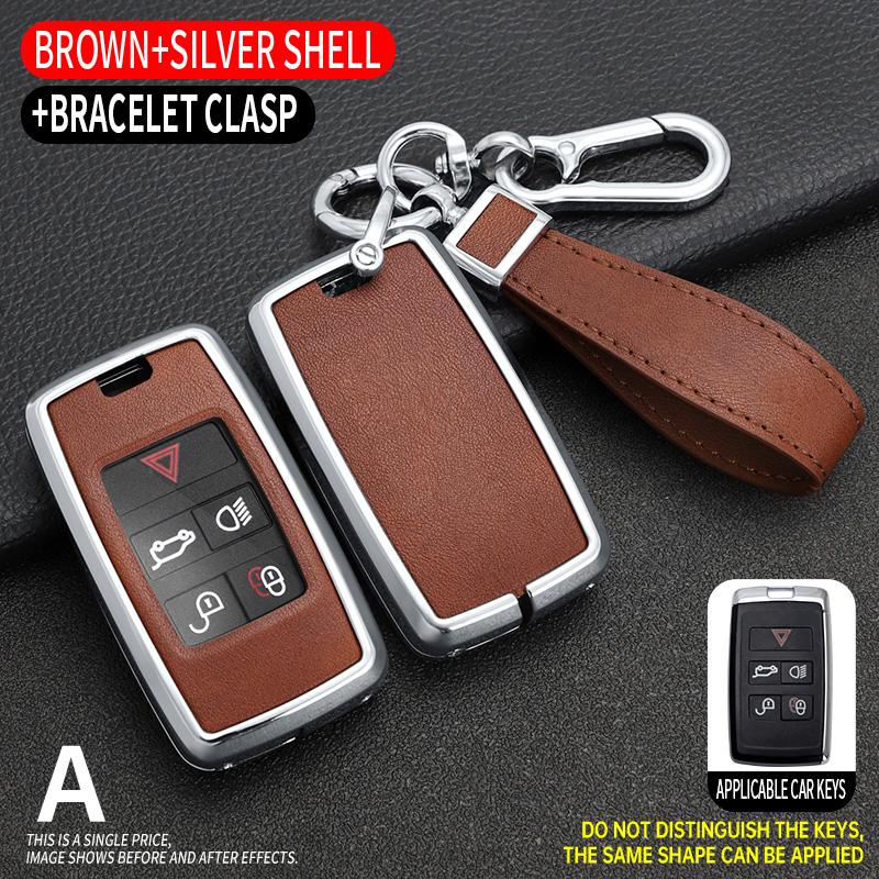 Leather Alloy Car Key Case Cover Protect Shell for Land Rover Range Rover Discovery 5 Sport for JAGUAR XE XF XJ F PACE Keychain