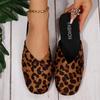 Sexy Suede Leopard Square Toe Slip On Mules Slippers Women Flat Heels Sandals Women 2025 Summer Outdoor Slippers Size 43
