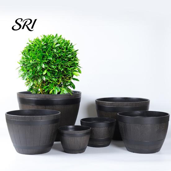 Rustic Garden Container Flowerpot with Built-In Drainage System Style Entryway Decorative Pot Holes Planter Barrel Flowers Herbs Vegetables