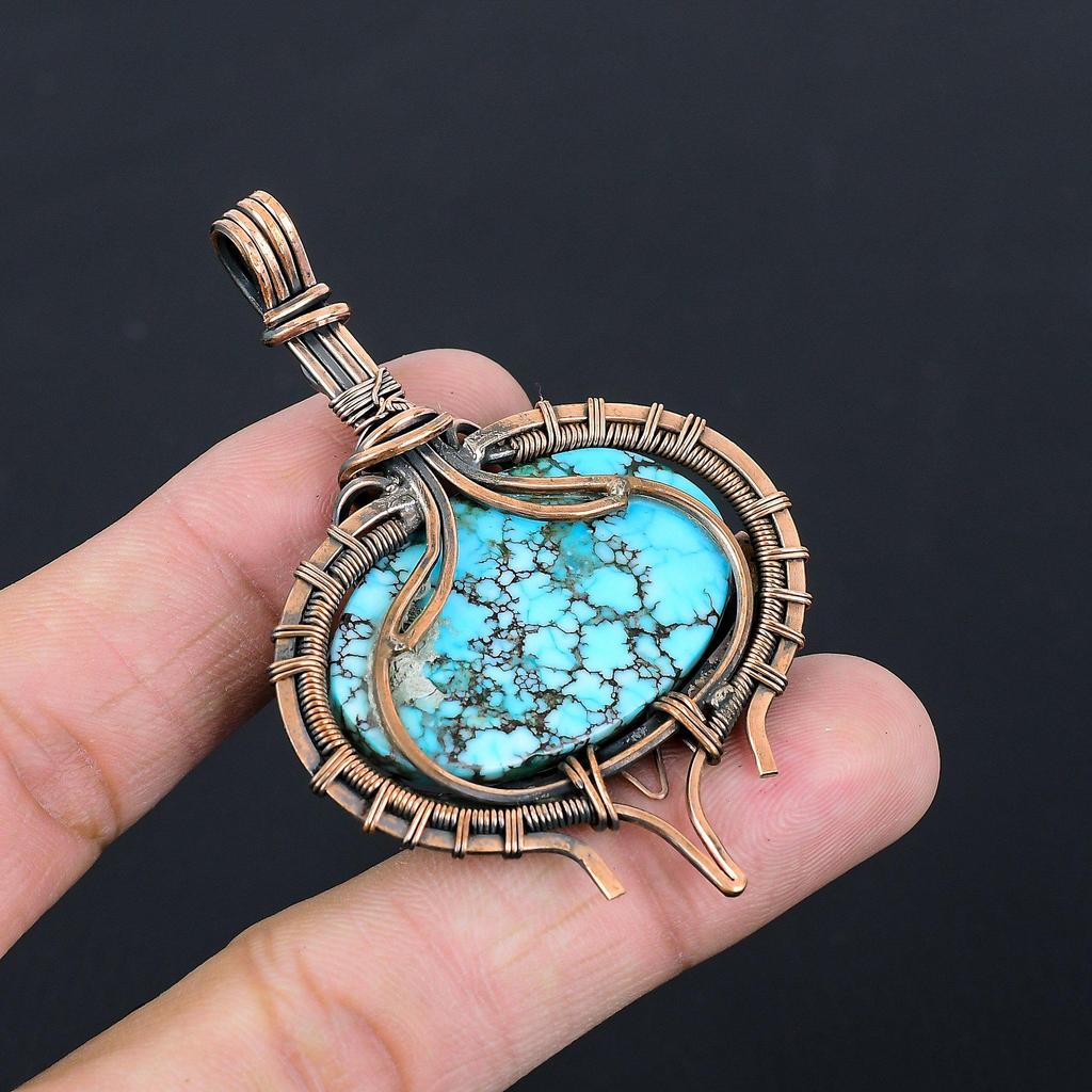 Ювелирные изделия ручной работы с бирюзовым драгоценным камнем из чистой медной проволоки, обернутые подвеской