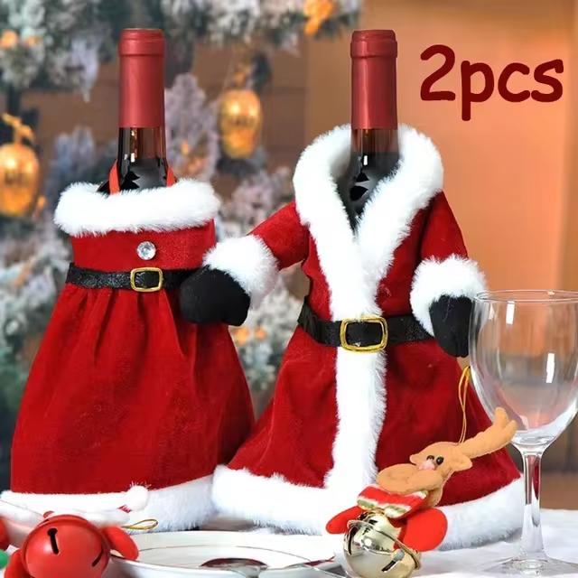 Creative Christmas Wine Bottle Decoration Set Gold Velvet Dress Sleeve Wine Bottle Bag Sleeve Christmas Table Decoration