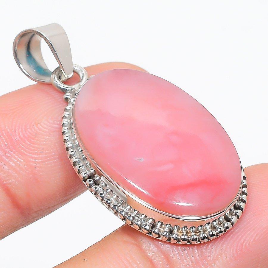 Natural Pink Opal Gemstone Handmade 925 Solid Sterling Silver Pendant 1.75" O1h63