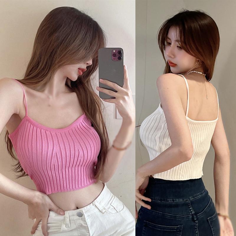 Верхняя одежда, вязаные майки, однотонная ткань в рубчик, небольшой жилет, женская летняя одежда для девочек, короткий топ, небольшой слинг