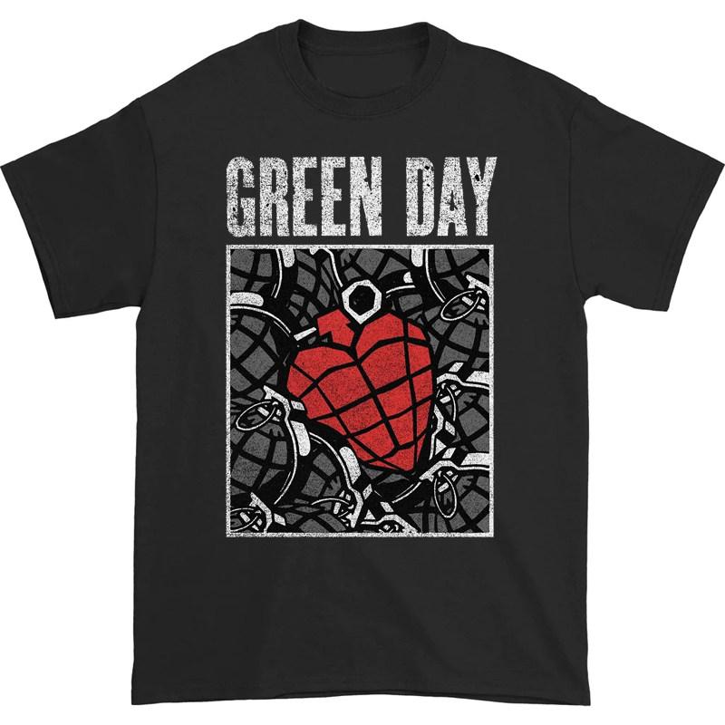 New Green Day Band Illustration Fun Music Album American Retro Punk Loose Mens and Womens Printed Tshirt