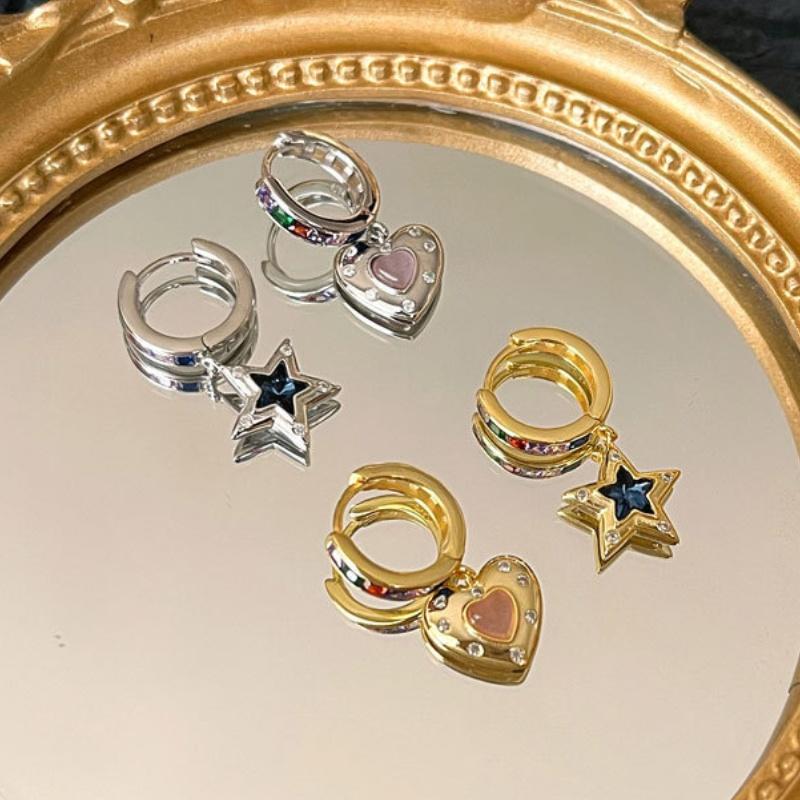 Винтажные Сердце Звезда Цирконий Подвесные Серьги-Кольца для Женщин Асимметричные Изысканные Серьги-Подвески со Стразами Украшения Подарки для Девочек