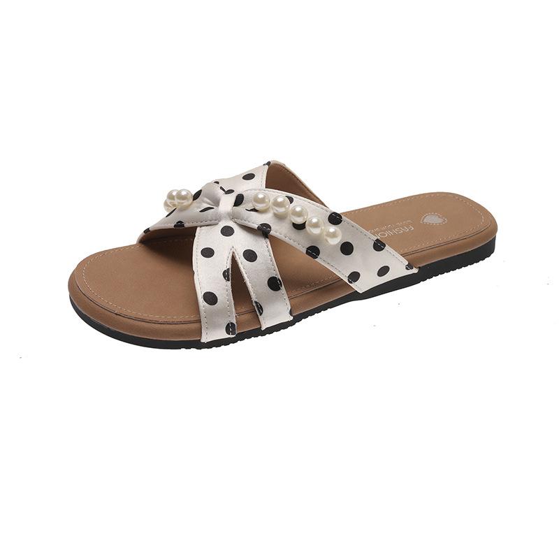 Wave dot bow flat bottomed slippers for women