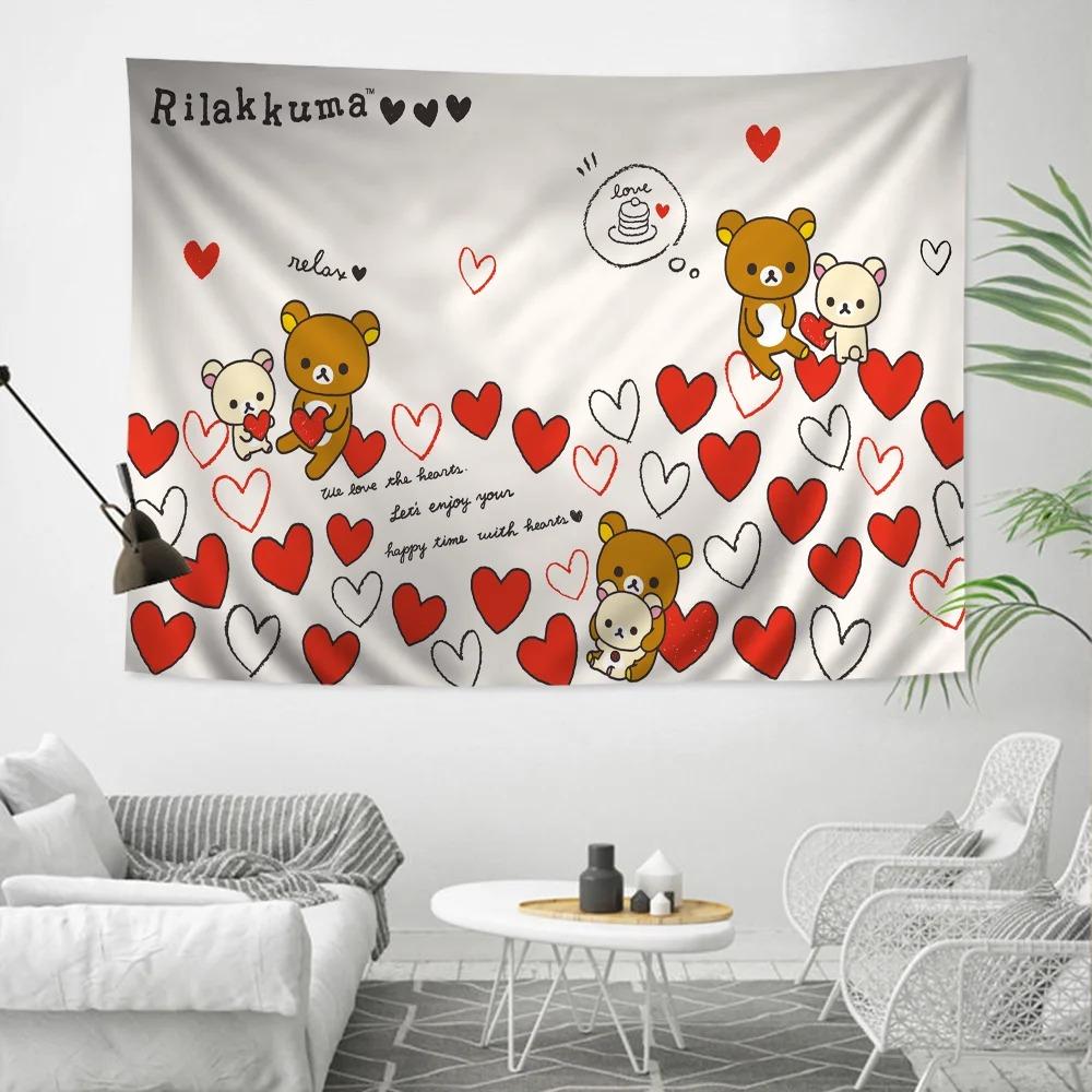 RRilak Bear Kuma Bear Аниме Гобелен Хиппи Цветок Ковер на Стену Декор для Комнаты в Общежитии Дешевый Хиппи Настенное Украшение