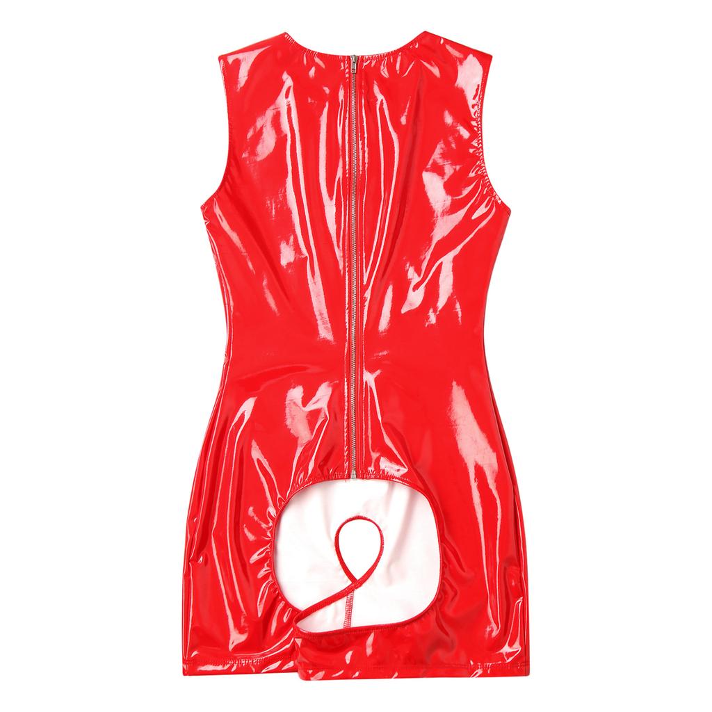 Womens Patent Leather Cutout Bodysuit Open Cups Crotchless Open Butt Bodycon Leotard for Nightclub Party