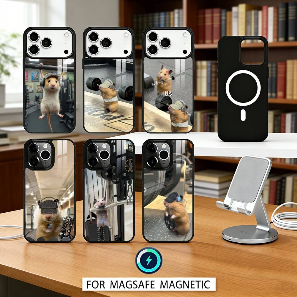 Cute G-Gym H-Hamster Phone Case Magnetic For iPhone17 16 15 14 13 12 Pro Max For Magsafe Wireless Charging Cover