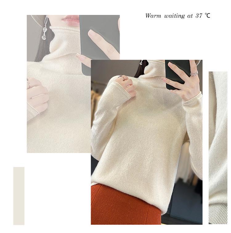 Women's Plus Size Mock Neck Wool Sweater: Soft, Skin-Friendly, Rolled Hem, Perfect for Autumn & Winter.