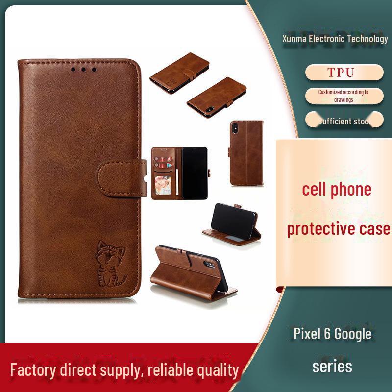 Pixel6 Google Card Wallet Phone Case Sony Flip Xperia1 Embossed Happy Cat Leather Case - Ideal for Protecting Your Phone In Style!