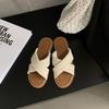 Flat-bottomed retro cross slippers women's shoes 2024 summer outer wear beach slippers flat-bottomed soft-soled one-word drag