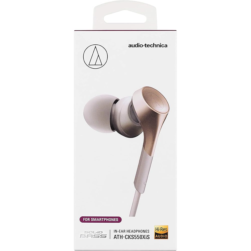 Audio-Technica ATH-CKS550XiS CG Проводные внутриканальные наушники для смартфонов, Глубокий бас, Совместимость с аудио высокого разрешения, Цвет шампанского золотой