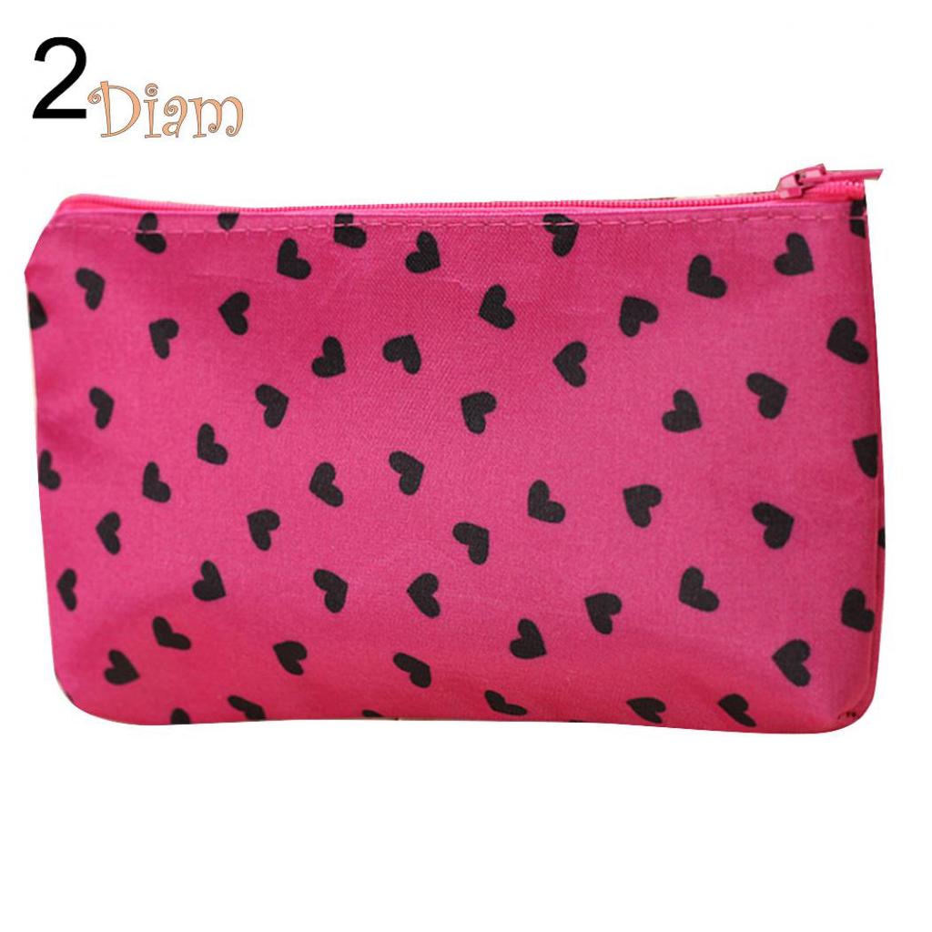 Портативная мини сумка из полиэстера на молнии и принтом в мелкое сердечко для косметических средств и макияжа