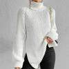 Turtleneck Raglan Long Sleeves Side Split Hem Women Sweater Winter Solid Color Loose Warm Sweater Jumper