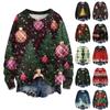 Women's Fashion Round Neck Casual Long Sleeve Christmas Printed Woolen Knit Top