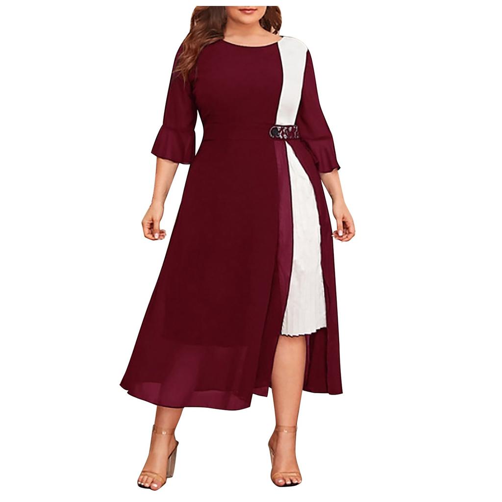 Women's Fashion Plus Size Skirt Chiffon Stitching Collision Color Waist Dress