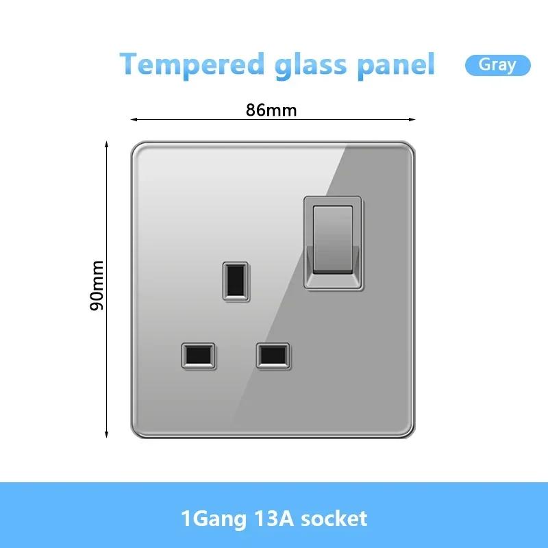 UK 13A Doublel usb электрическая розетка настенный светодиодный выключатель, серое стекло универсальный Type-c 18 Вт интеллектуальная быстрая зарядка розетка питания вилка