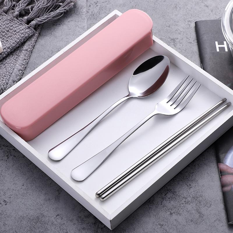 Single Stainless Steel Portable Cutlery Set, Chopstick Three Piece Set, Fork Spoon Chopstick Box, Student Storage Box