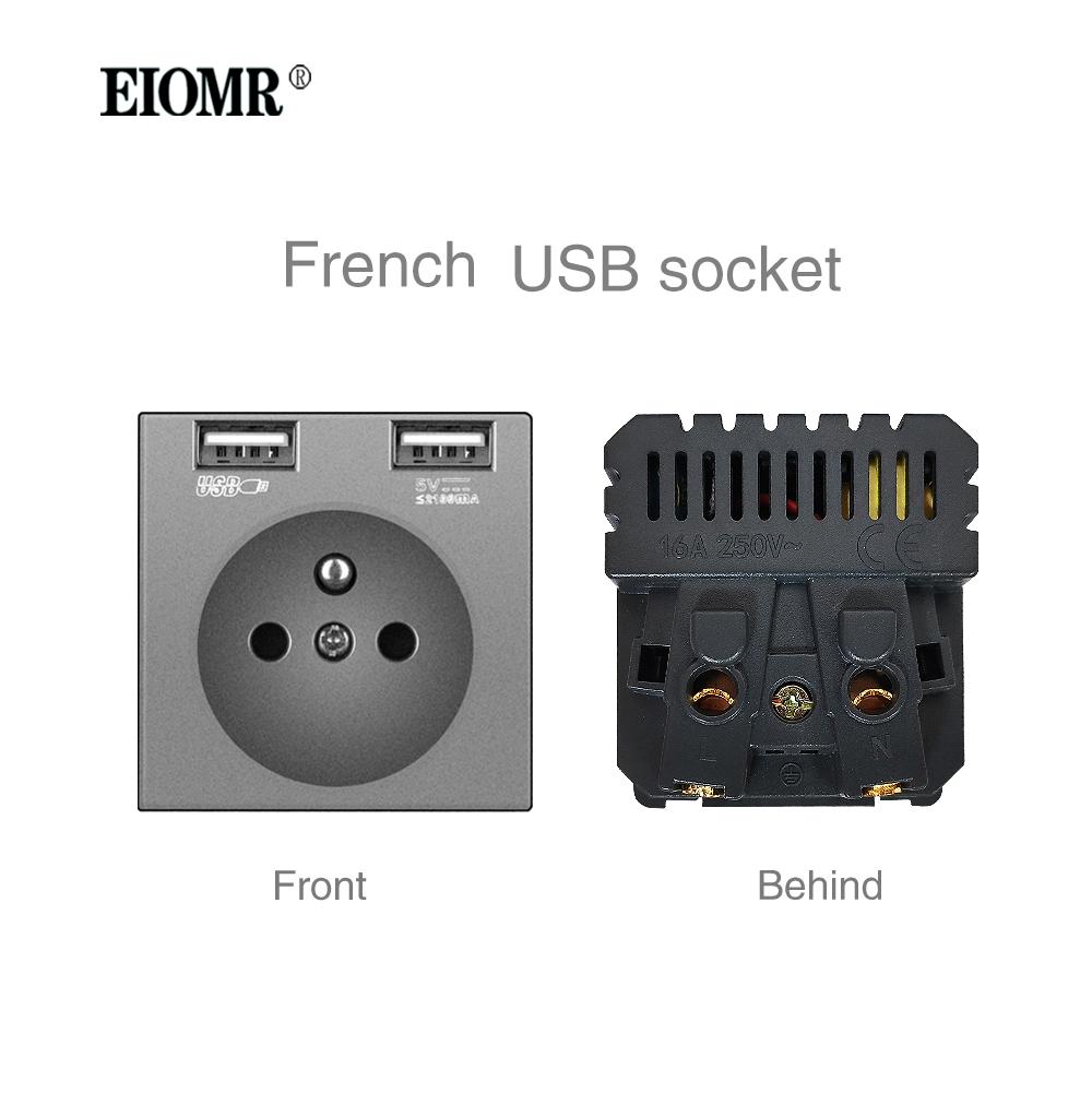 EIOMR A6 Series Grey Flame Retardant PC Panel Wall Switch EU Socket HDMI-compatible USB Type-C 2.1A Charger TV RJ45 Module DIY