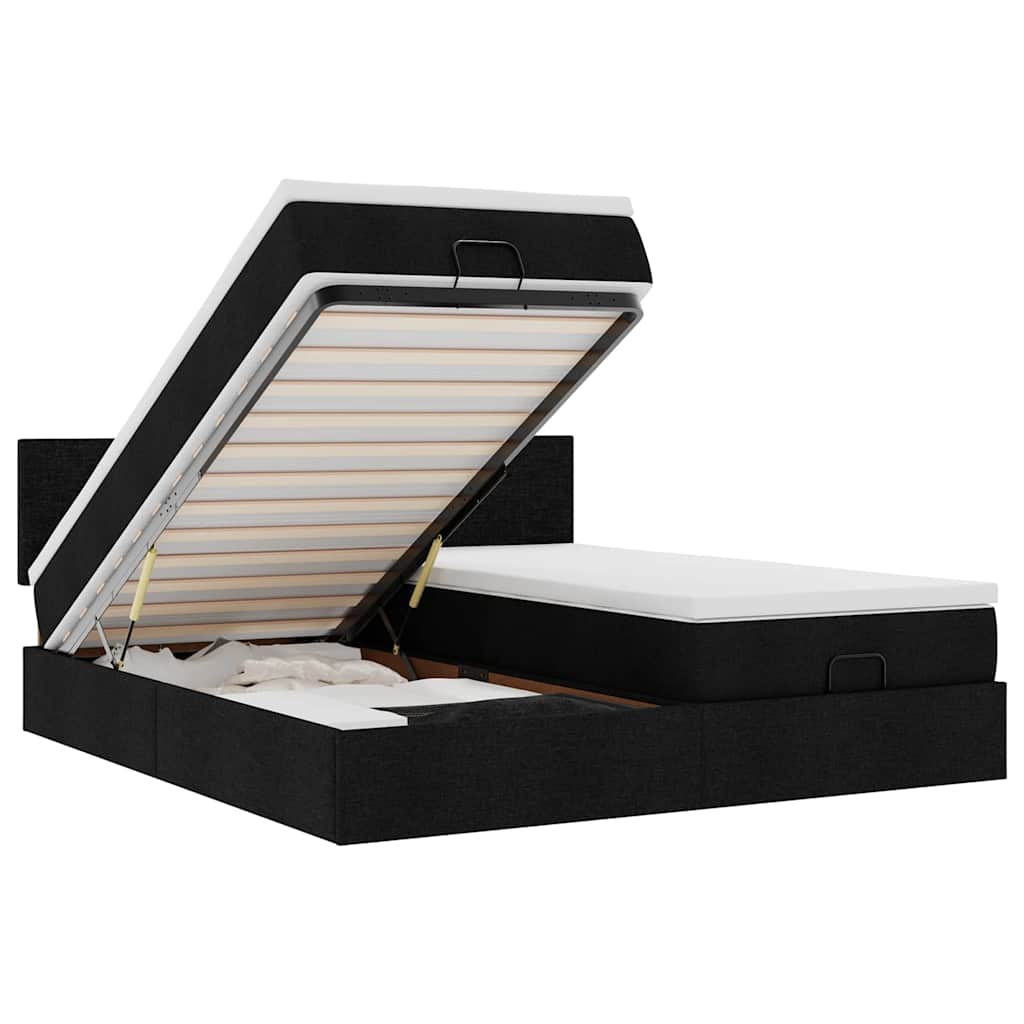 Ottoman Bed with Mattresses & LEDs Black 180x200 cm Fabric