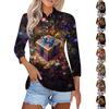 Женская модная повседневная блузка с лацканами на пуговицах, с рукавом 3/4 и винтажным принтом
