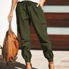Женские весенние однотонные рабочие брюки средней посадки, повседневные брюки на шнуровке, слегка эластичные
