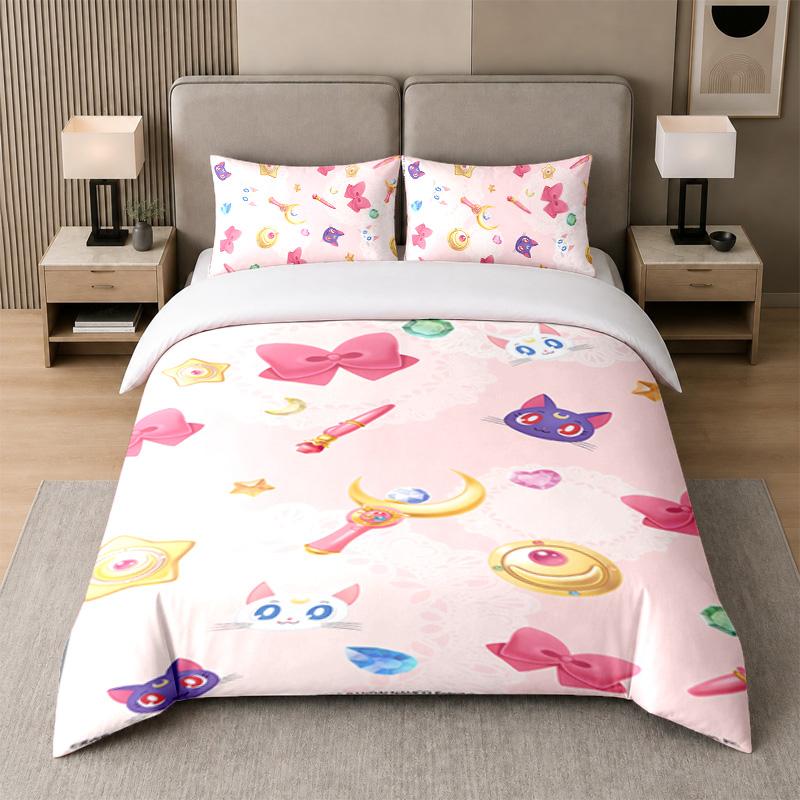 3Pcs Bed Set,Sailor Moon 1 Duvet Cover and 2 Pillowcases, Printed Bedding Decor For Guest Room