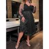 Spring and Summer Women's Dress Mesh Splicing V-neck Long-sleeved Plus Size Dresses