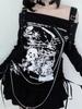 Gothic Punk Y2k Printed Long Sleeve Tops Hot Girl Aesthetic Off Shoulder Sexy Loose T-shirt Japanese Drawstring Casual Clothing Autumn