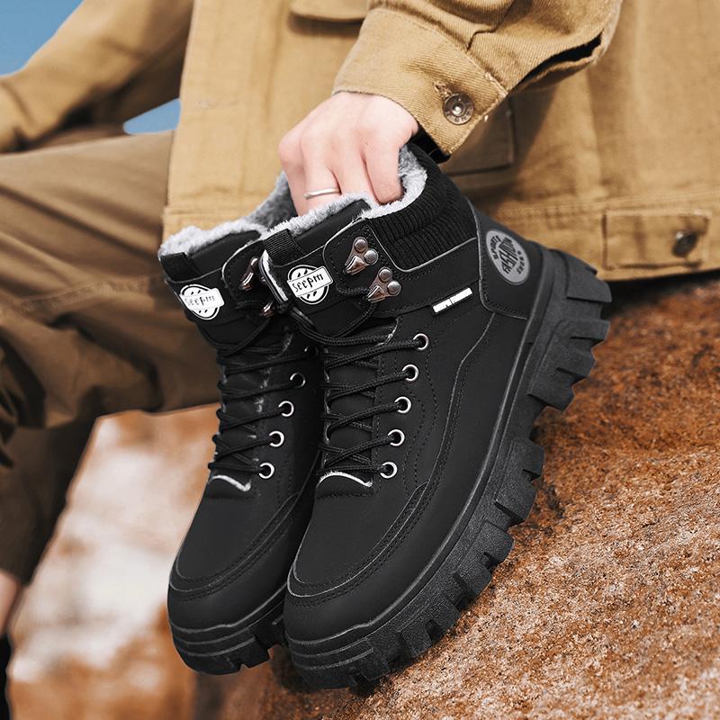 Winter Boots Trendy Men High Top Ankle Boots Luxury British Workwear Short Boots Thick Soled Warm Casual Cotton Shoes