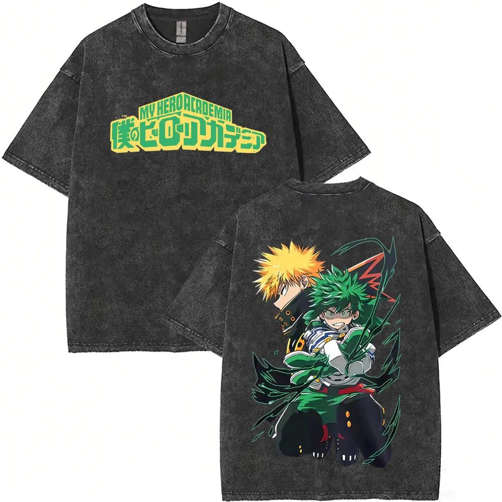 Washed Tee Washed Vintage Anime My Hero Academia Rumi Usagiyama Mirko Graphic T-shirt Men Manga Harajuku T-shirts18