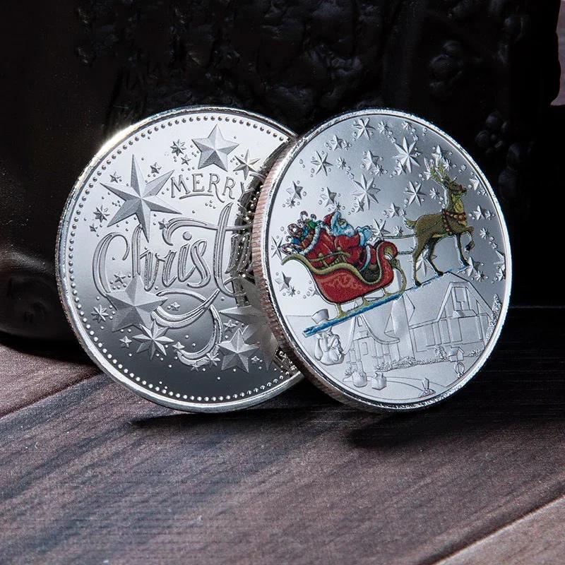 1 шт. Счастливого Рождества Позолоченная монета Санта-Клаус Цветная Звезда Снег Коллекционные монеты Рождественские сувениры