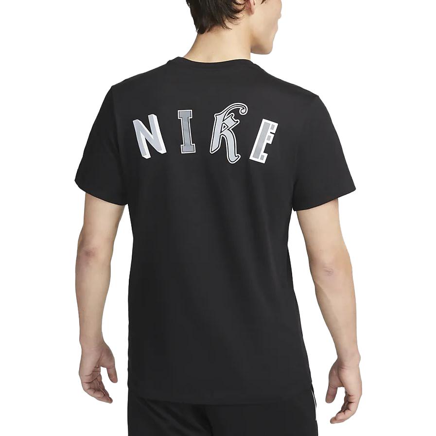 Nike Сплошной цвет с принтом спереди, винтажная американская футболка с круглым вырезом и короткими рукавами, мужские топы, черные FD0047-010