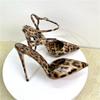 Fashion 12cm Sexy Leopard Stripe Sandals Female Leopard Print Gladiator Sandals Ankle High Heels Sexy Parties Shoes