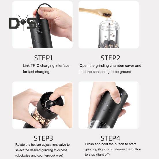 1/2 шт. электрическая мельница для специй, прозрачная видимая светодиодная регулируемая портативная USB перезаряжаемая беспроводная автоматическая соль, перец, приправа, шлифовальный инструмент