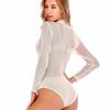 Plus Size See Through Long Sleeve Black Bodysuits TOPS for Women Sheer Lingerie Sexy Nightclub Party Summer Clothing