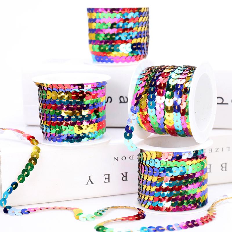 1 рулон ленты с пайетками для украшения платья, красочные украшения из пайеток, повязка на голову, 5 м, аксессуары для ткани ручной работы, катушка с отделкой