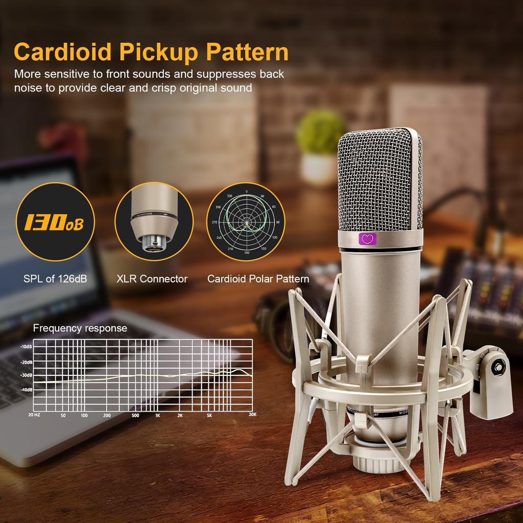 1PC U87 AI XLR Condenser Microphone Professional Cardioid Studio Mic for Recording Podcasting Voice Over Streaming Home Studio