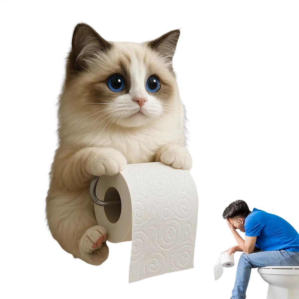 Держатель для туалетной бумаги в виде кошки Забавный держатель для бумажных полотенец Настенный диспенсер для салфеток Подставка Смола Статуэтка животного Декор комнаты