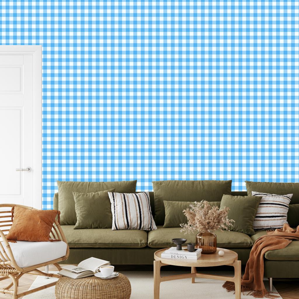 Wallpaper Fabric Pattern Azure, White and Celadon for Living Room and Bedroom 50x1000