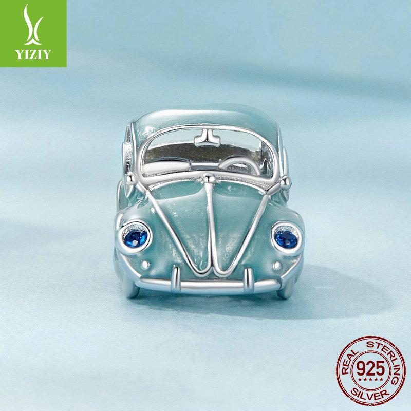 Милый синий автомобиль DIY браслет из бусин, креативный дизайн, бусины из стерлингового серебра S925
