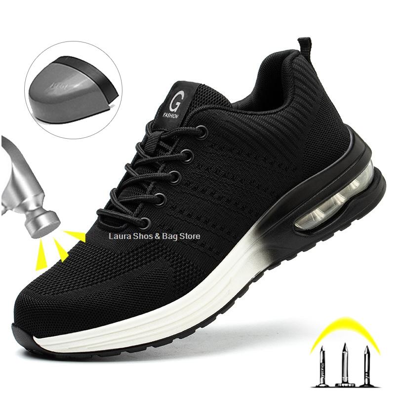 Модные рабочие ботинки со стальным носком, женские рабочие кроссовки на воздушной подушке, модные небьющиеся рабочие туфли для женщин, размер 35-46