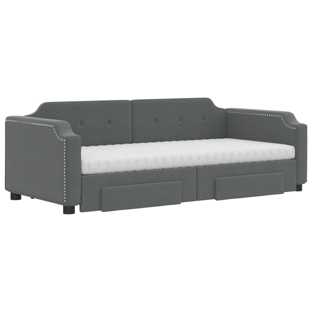 Extendable Daybed with Drawers Dark Grey 90x190 cm Fabric