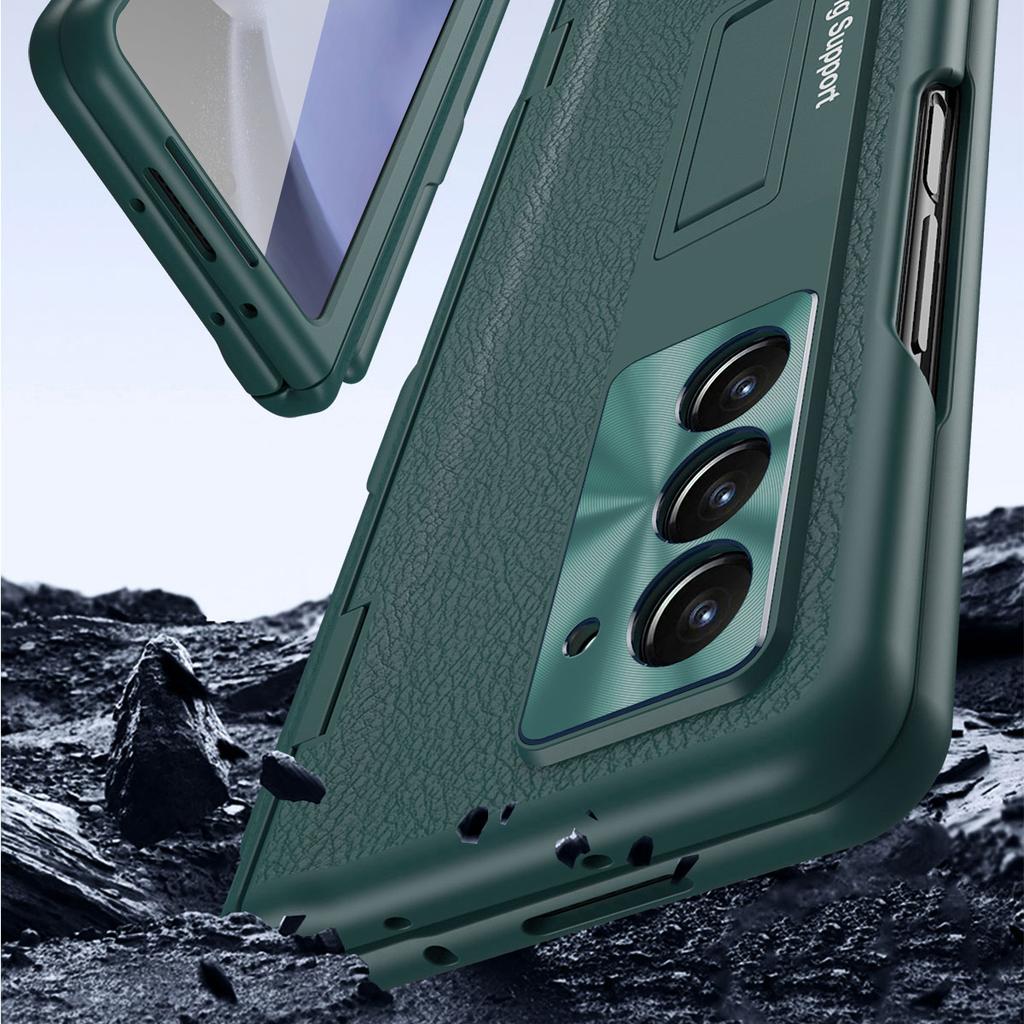 Чехол-подставка для Samsung Galaxy Z Fold6 5G, кожаный+ПК, чехол для телефона со стилусом и защитной пленкой из закаленного стекла